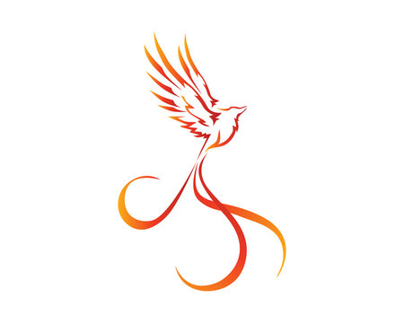 Flaming Phoenix Bird Logo In Isolated White Background