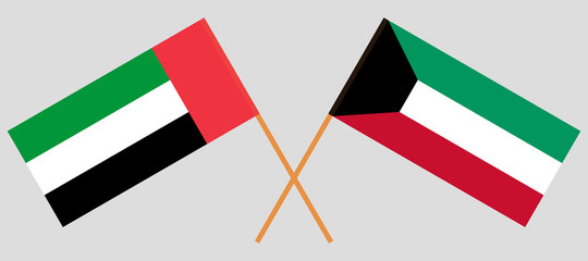 Kuwait and United Arab Emirates. Kuwaiti and UAE flags. Official colors. Correct proportion. Vector