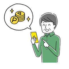 スマホを操作するシニア男性