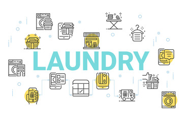 Laundry concept background, Thin line icons set for wallpaper and background.
