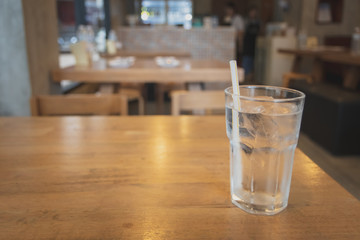 glass of water on the table in a cafe