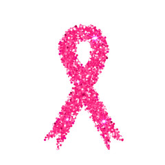 Pink ribbon. Pink glitter ribbon symbol of breast cancer awareness on white background