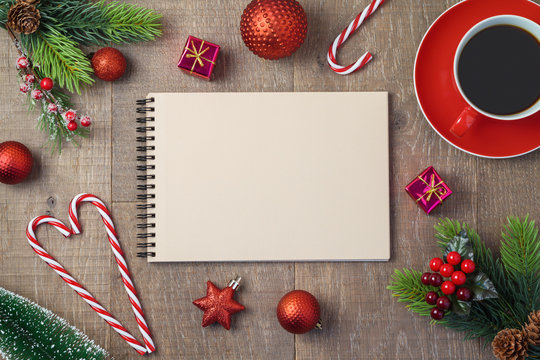 Christmas holiday background with notebook