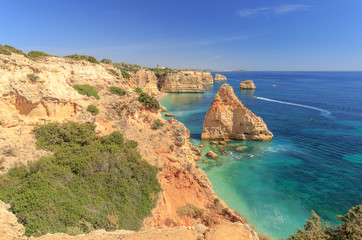 Praia da Marinha near Lagoa at the rocky coast of the Algarve