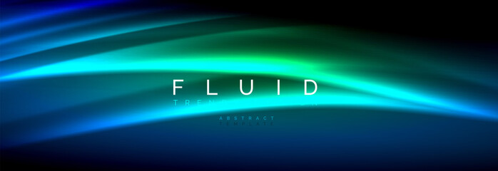 Neon glowing fluid wave lines, magic energy space light concept, abstract background wallpaper design