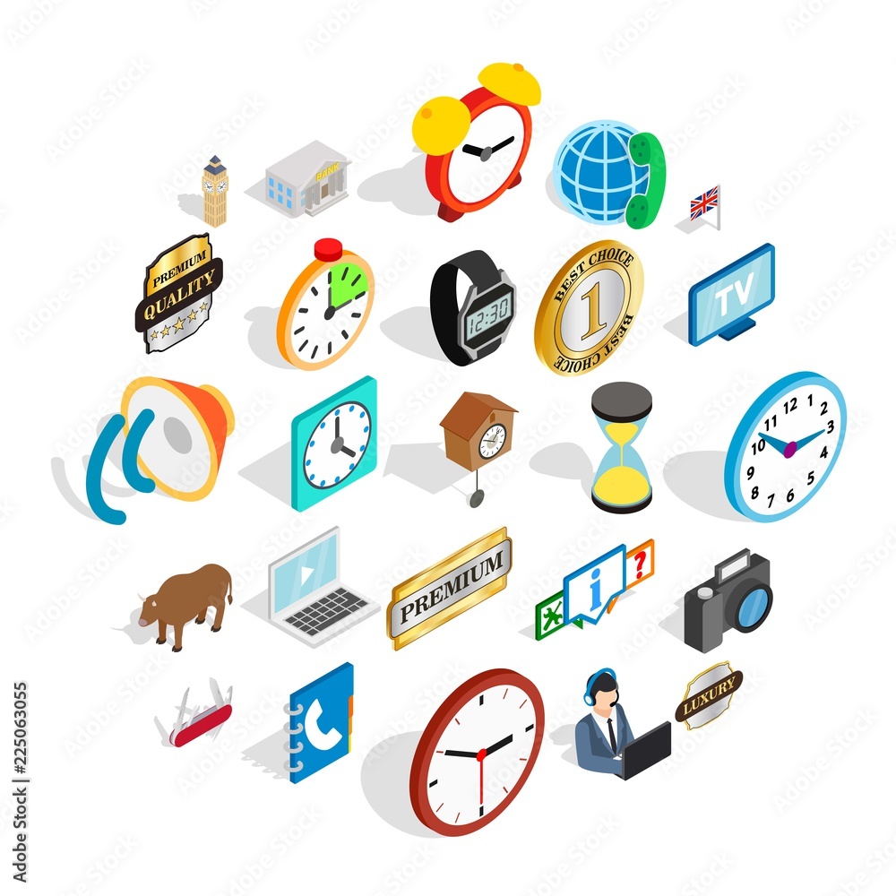 Poster time period icons set. isometric set of 25 time period vector icons for web isolated on white backgr