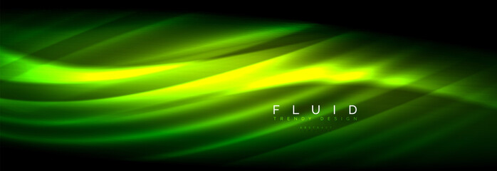 Neon glowing fluid wave lines, magic energy space light concept, abstract background wallpaper design