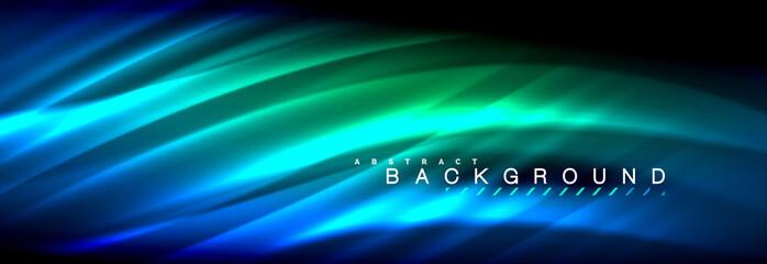 Neon glowing fluid wave lines, magic energy space light concept, abstract background wallpaper design