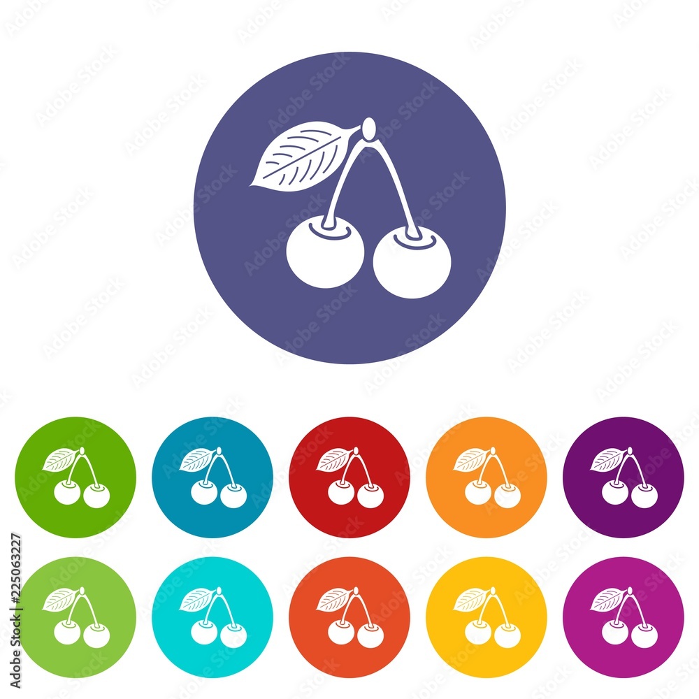 Poster cherry icons color set vector for any web design on white background