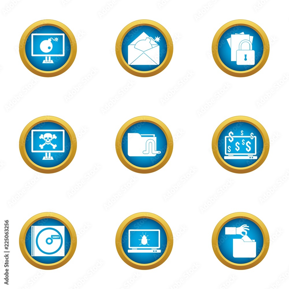 Poster money hacking icons set. flat set of 9 money hacking vector icons for web isolated on white backgrou