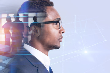 African American business leader, graph hologram