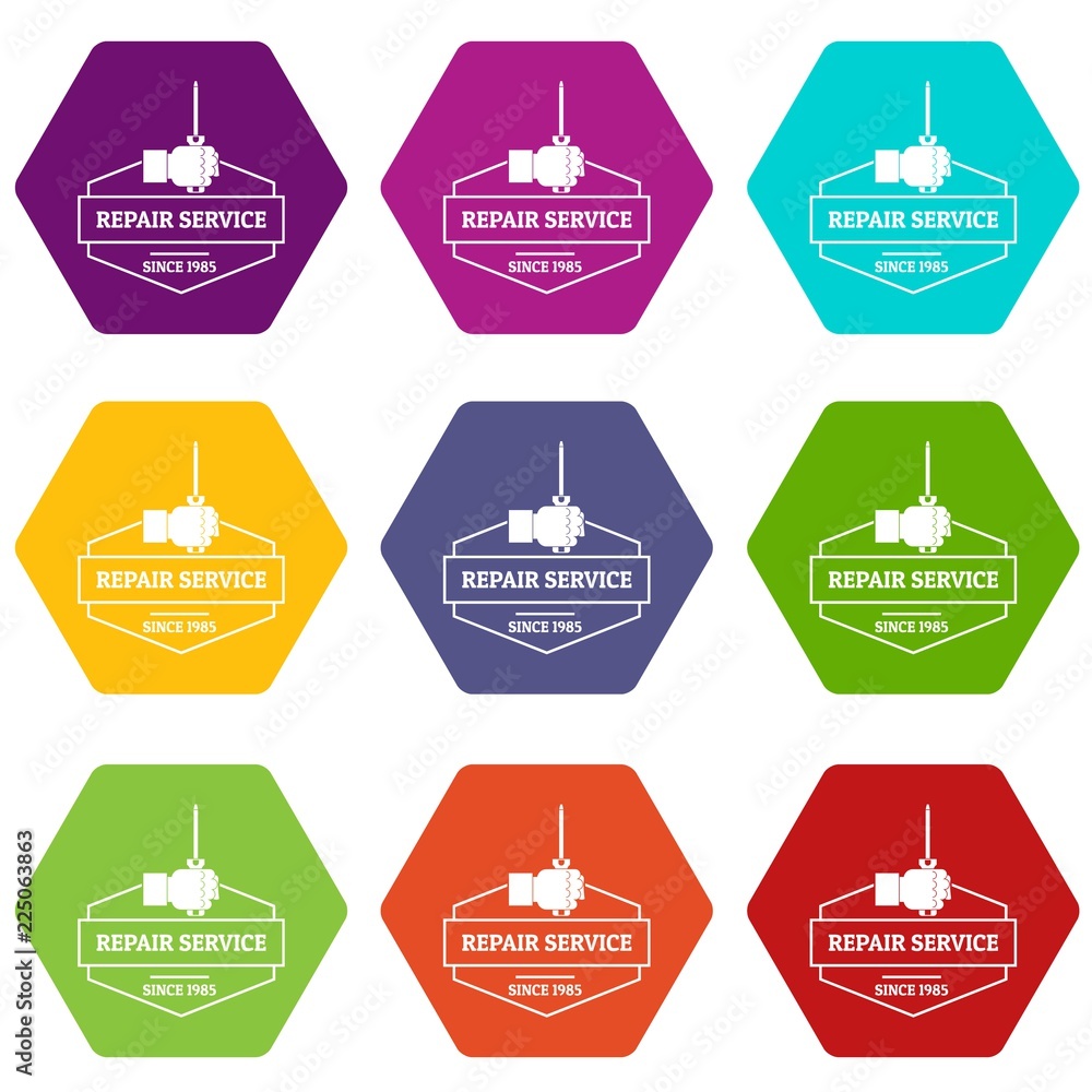 Poster working service icons 9 set coloful isolated on white for web