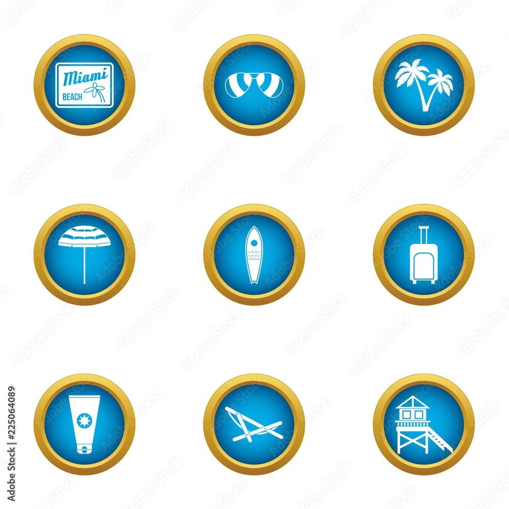 Poster beach superintendence icons set. flat set of 9 beach superintendence vector icons for web isolated o