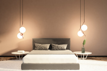Beige master bedroom with white bed