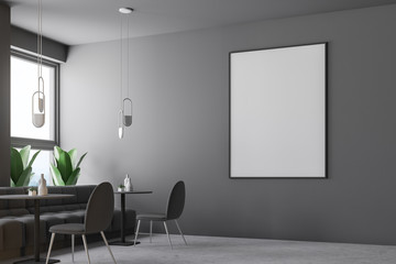 Gray loft retro cafe interior with poster