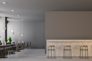 Gray retro bar interior with marble bar side view