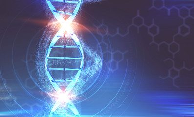 Dna helix with binary numbers over blue, toned