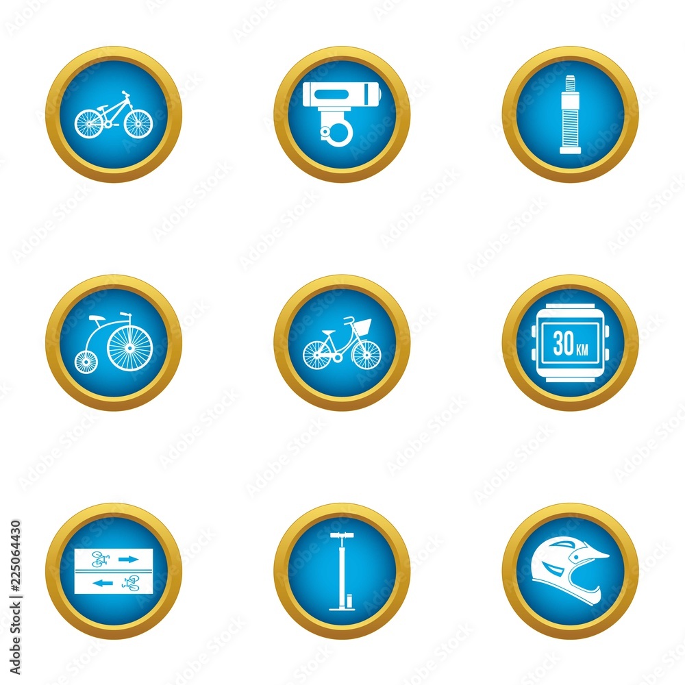 Poster bicycle path icons set. flat set of 9 bicycle path vector icons for web isolated on white background
