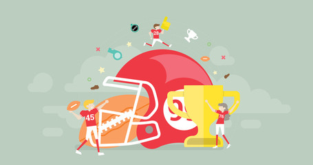 American Football Tiny People Character Concept Vector Illustration, Suitable For Wallpaper, Banner, Background, Card, Book Illustration, Web Landing Page, and Other Related Creative
