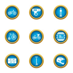 Bicycle path icons set. Flat set of 9 bicycle path vector icons for web isolated on white background