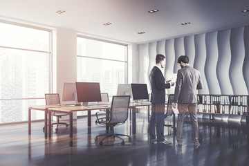 Wave pattern open plan office, business people