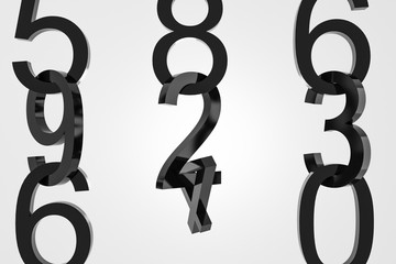 Chains of big black numbers over white background
