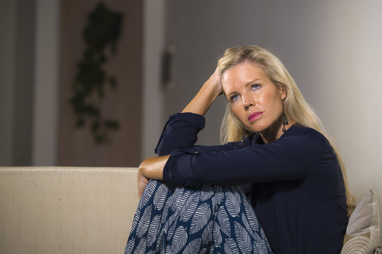 40s depressed and anxious beautiful blonde woman suffering depre