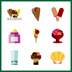 cone vector icons set. cream, ice cream balls, shell and ice creams in this set.