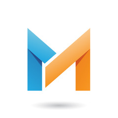 Blue and Orange Folded Paper Letter M Vector Illustration