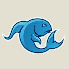 Blue Curvy Fish or Pisces Icon Vector Illustration