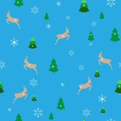 Christmas tree and deer seamless pattern. Fashion graphic background design. Modern stylish abstract texture. Colorful template for prints, textiles, wrapping, wallpaper, etc. Vector illustration