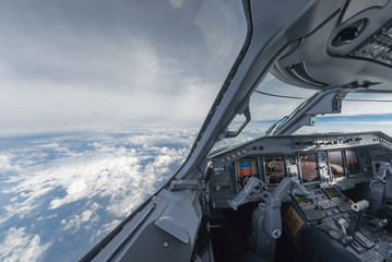 Modern Aircraft Cockpit Pilot Window Wide Angle View