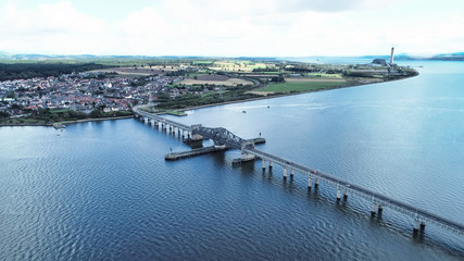 Fototapeta na wymiar Aerial image of traffic crossing Kincardine Bridge over the River Forth.