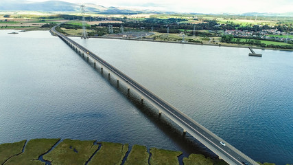Aerial image of traffic crossing Clackmannanshire Bridge over the River Forth.