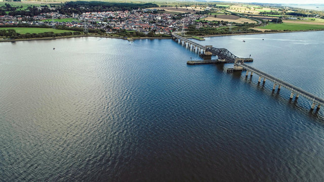 Aerial image of traffic crossing Kincardine Bridge over the River Forth.