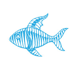Blue Vectorized Ink Sketch of Fish Illustration