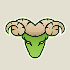 Green Aries or Ram Icon Front View Vector Illustration