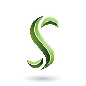 Green Glossy Snake Shaped Letter S Vector Illustration