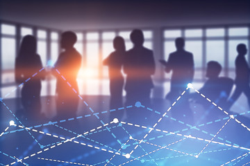 Business people silhouettes in office, diagrams