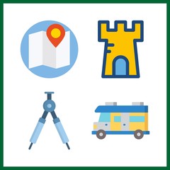 4 tour icon. Vector illustration tour set. compass and map icons for tour works