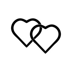 Two heart black on white background sign. Symbol linked, join, love, passion and wedding. Template for t shirt, apparel, card, poster, valentine day. Design element. Vector illustration.