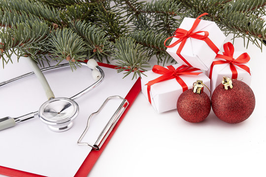 Stethoscope and Christmas decorations.