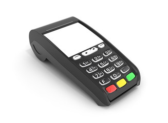 card payment terminal POS terminal with empty screen isolated on white background 3d render