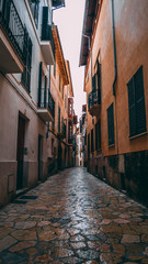 Narrow street of Palma de Mallorca . Spain 2018