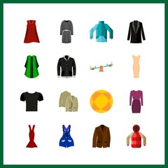 16 studio icon. Vector illustration studio set. jacket backside and dress icons for studio works