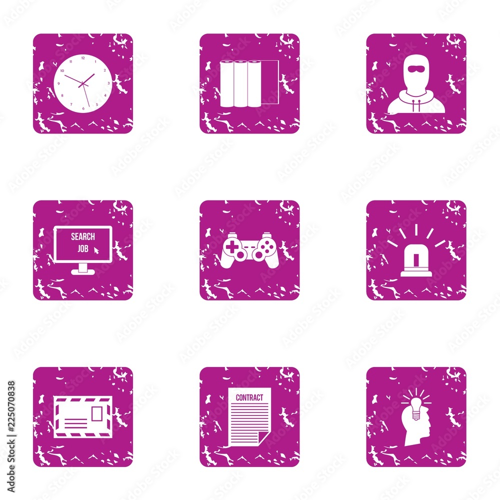 Poster bright idea icons set. grunge set of 9 bright idea vector icons for web isolated on white background