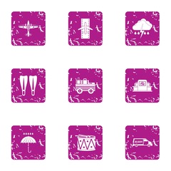 Cloud problem icons set. Grunge set of 9 cloud problem vector icons for web isolated on white background