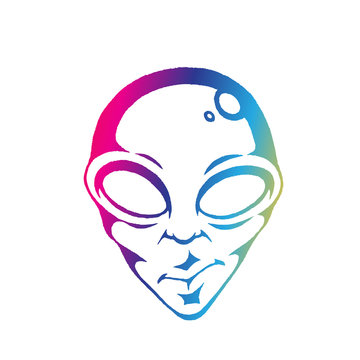 Rainbow Colored Vectorized Ink Sketch of Alien Face Illustration