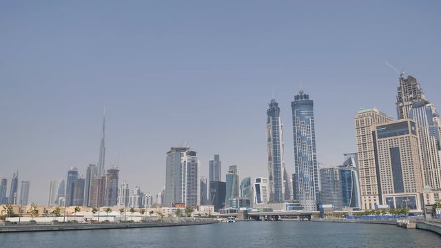Panorama of the city with skyscrapers from Dubai Greek district.