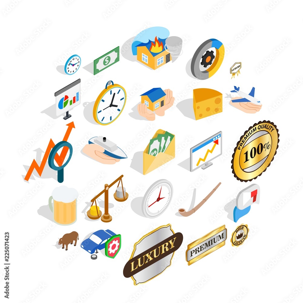 Poster currency icons set. isometric set of 25 currency vector icons for web isolated on white background